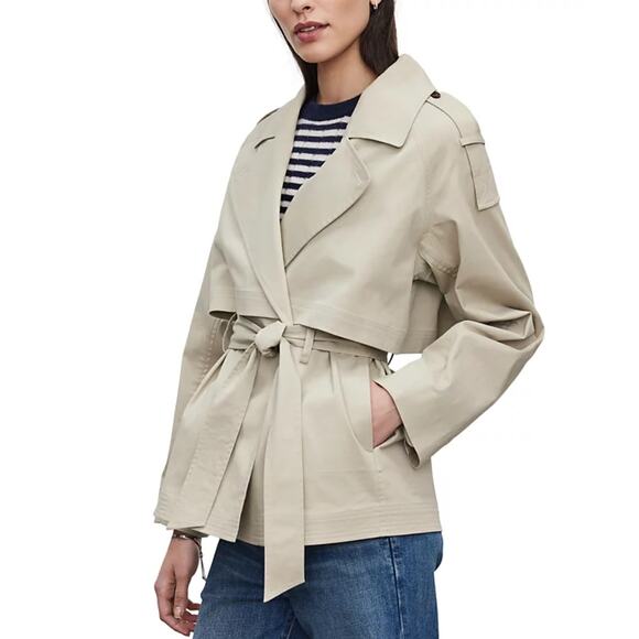 VELVET BY GRAHAM & SPENCER WOMENS SMALL NANCY COTTON BLEND TRENCH COAT KHAKI NEW - Picture 3 of 15